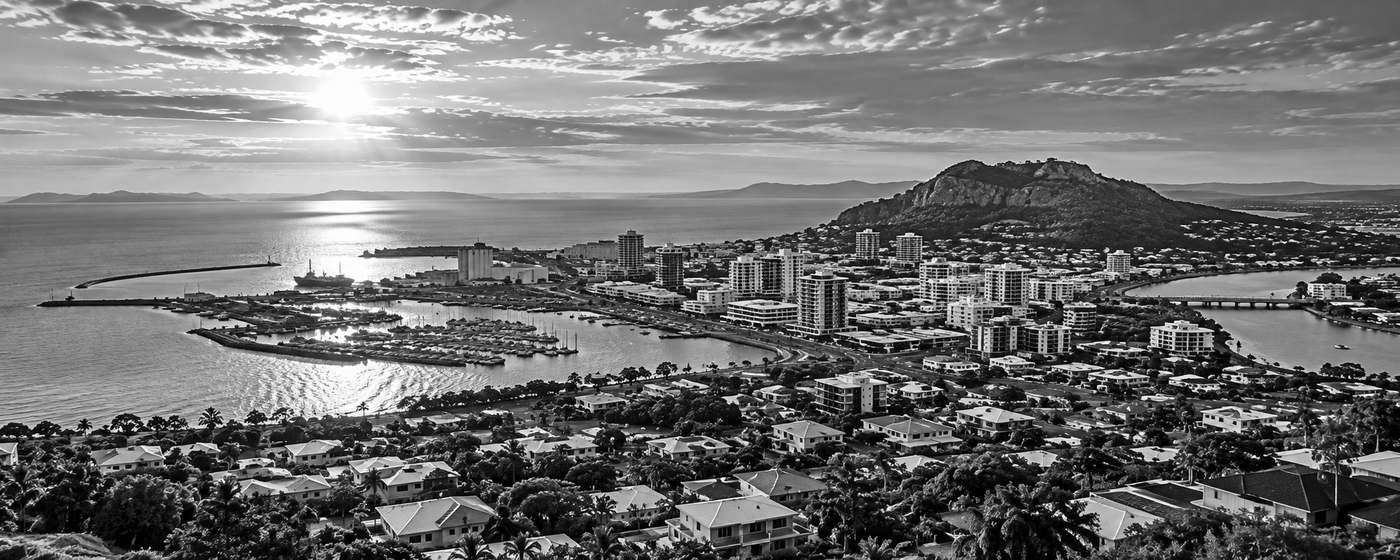 Townsville CBD, marina and Castle Hill from above